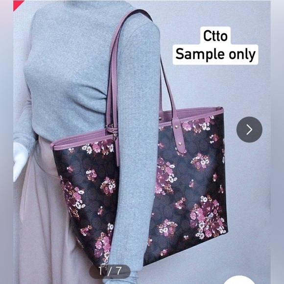 Coach Floral Pink and Brown Reversible Tote Bag - Picture 16 of 16